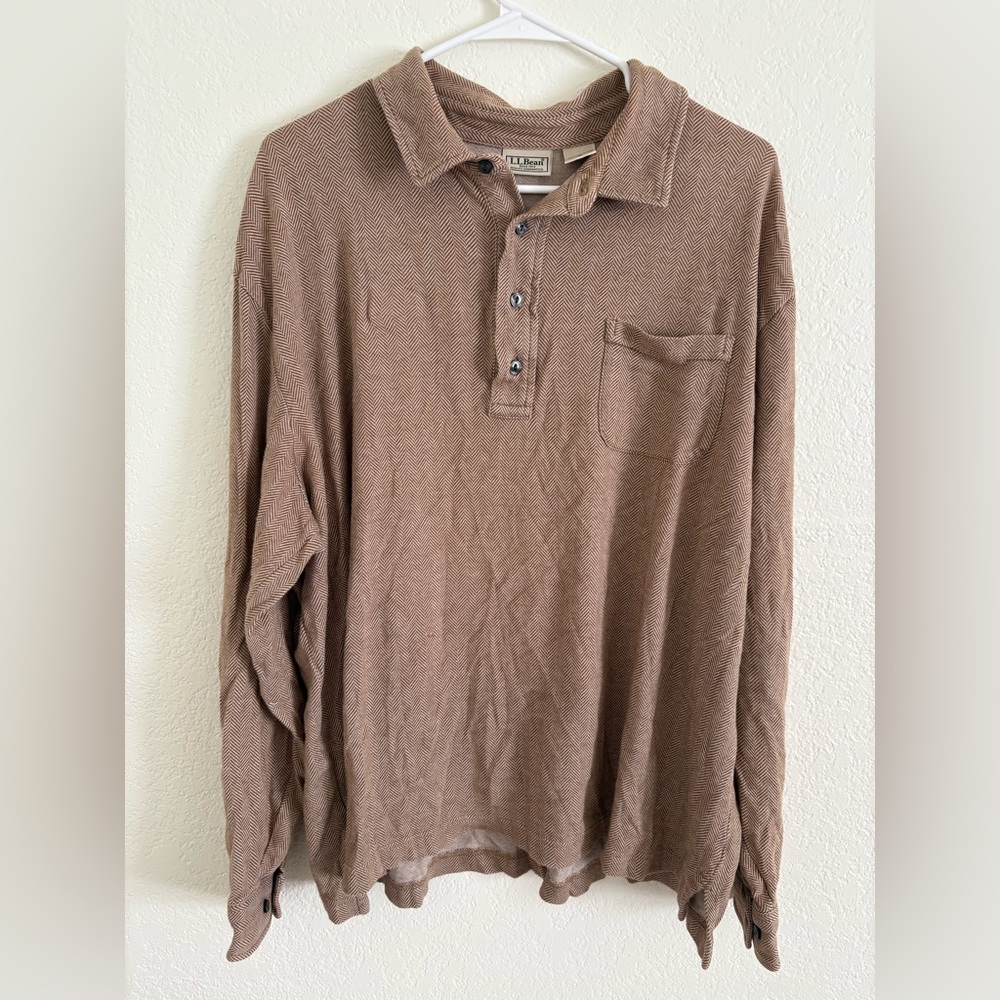 LL Bean Pima Cotton Collared Henley Outdoors Classic Casual Grandpacore‎ Camping